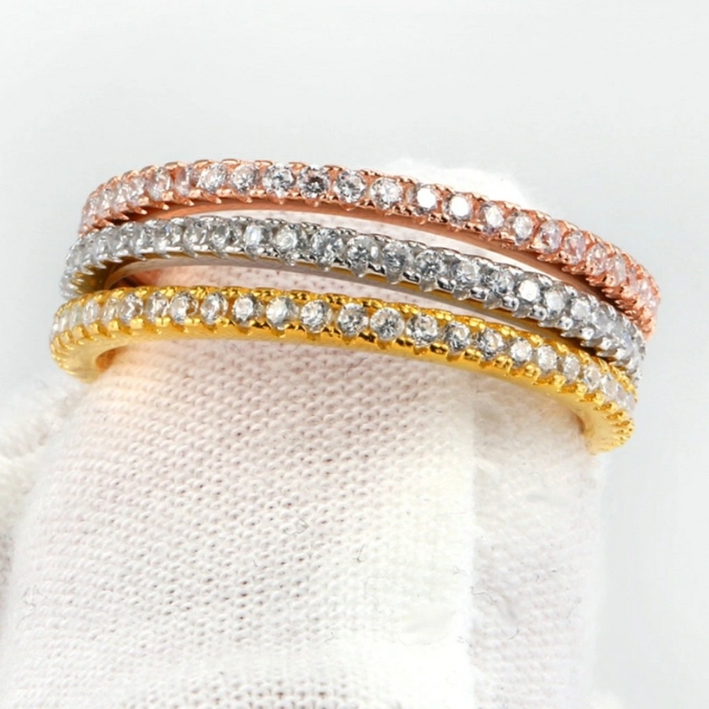 3 PC Tri Color 925 sterling  silver Pave - Picture 4 of 6
